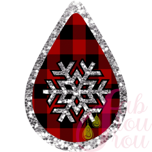 Silver Glitter Snowflake on Red Checkerboard