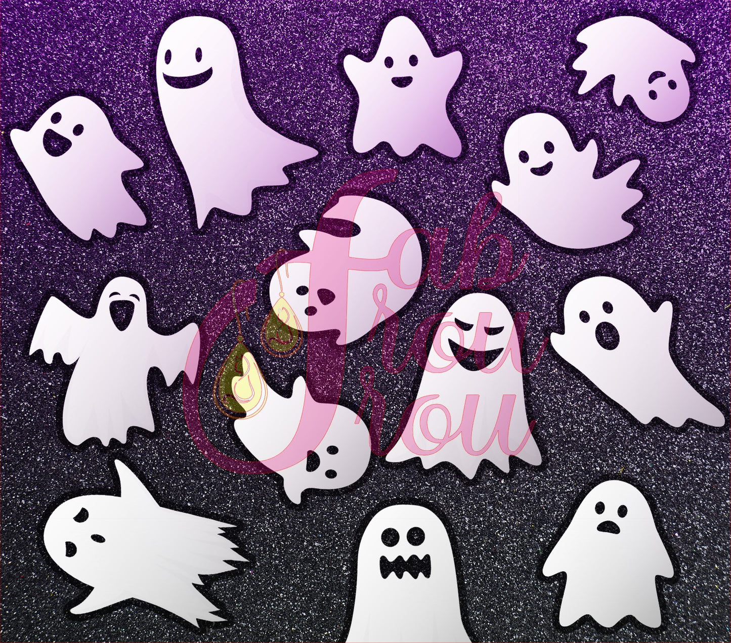 Black Purple Glitter White Ghosts 1